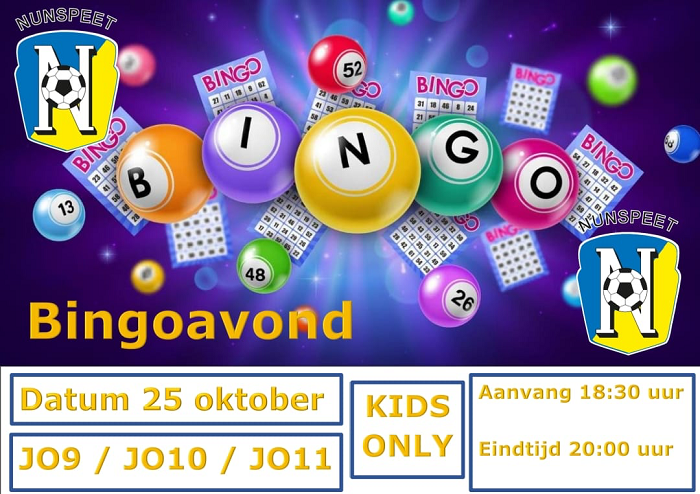 Vrijdag 25 oktober a.s. Jeugdbingo